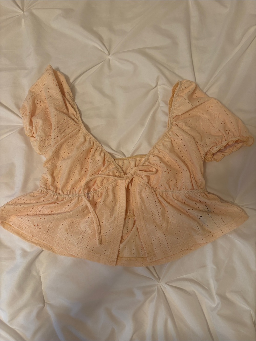 SHEIN Peach Eyelet Tie-Front Crop Top